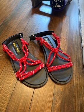 Black Sandals with Red Rope Straps